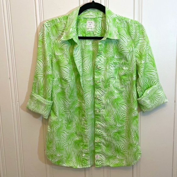 💚 Gap Long Sleeve Button Up Green Leaf Design XS - Picture 1 of 8